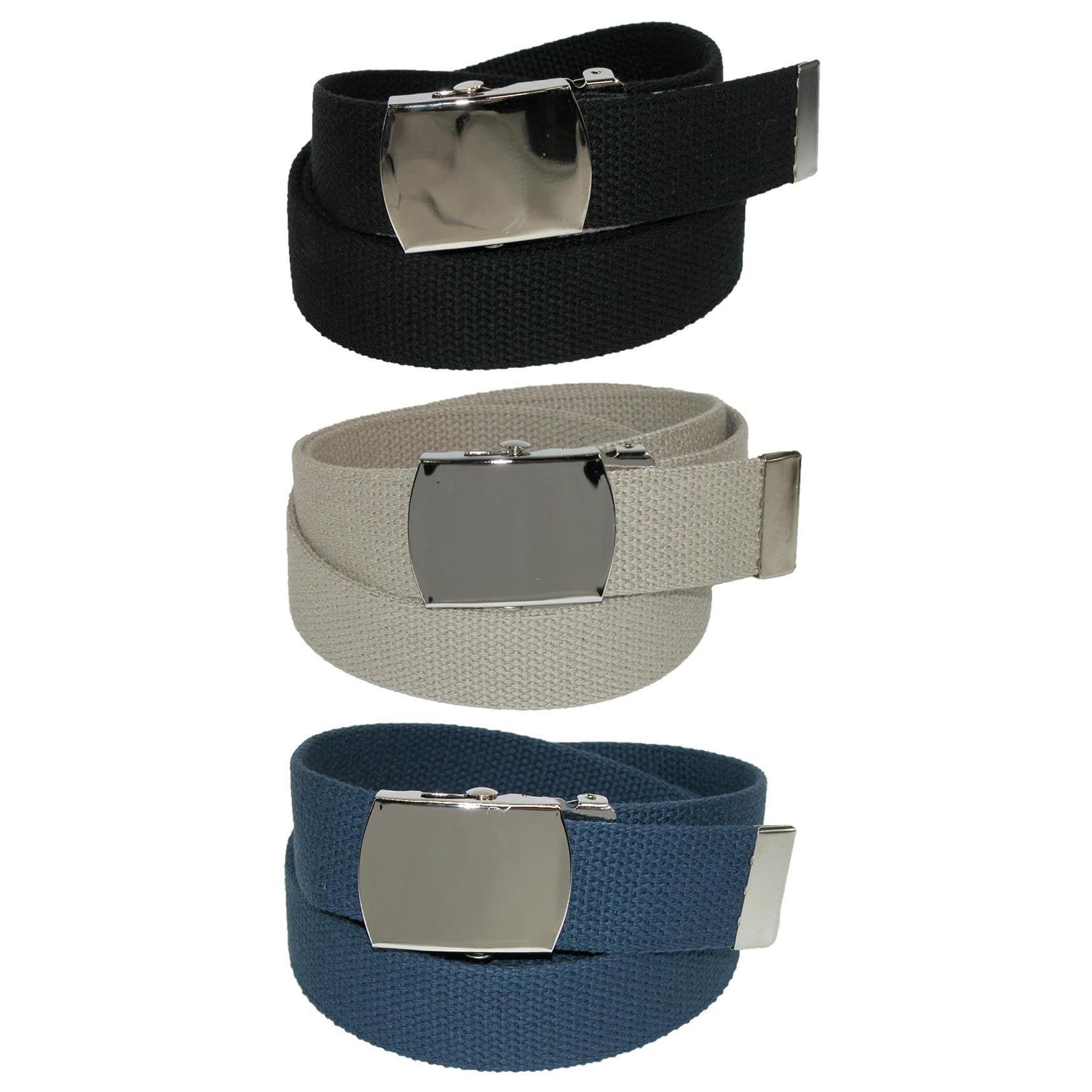 CTM Cotton with Nickel Buckle Adjustable Belt (Pack of 3 colours), Black/Khaki/Navy