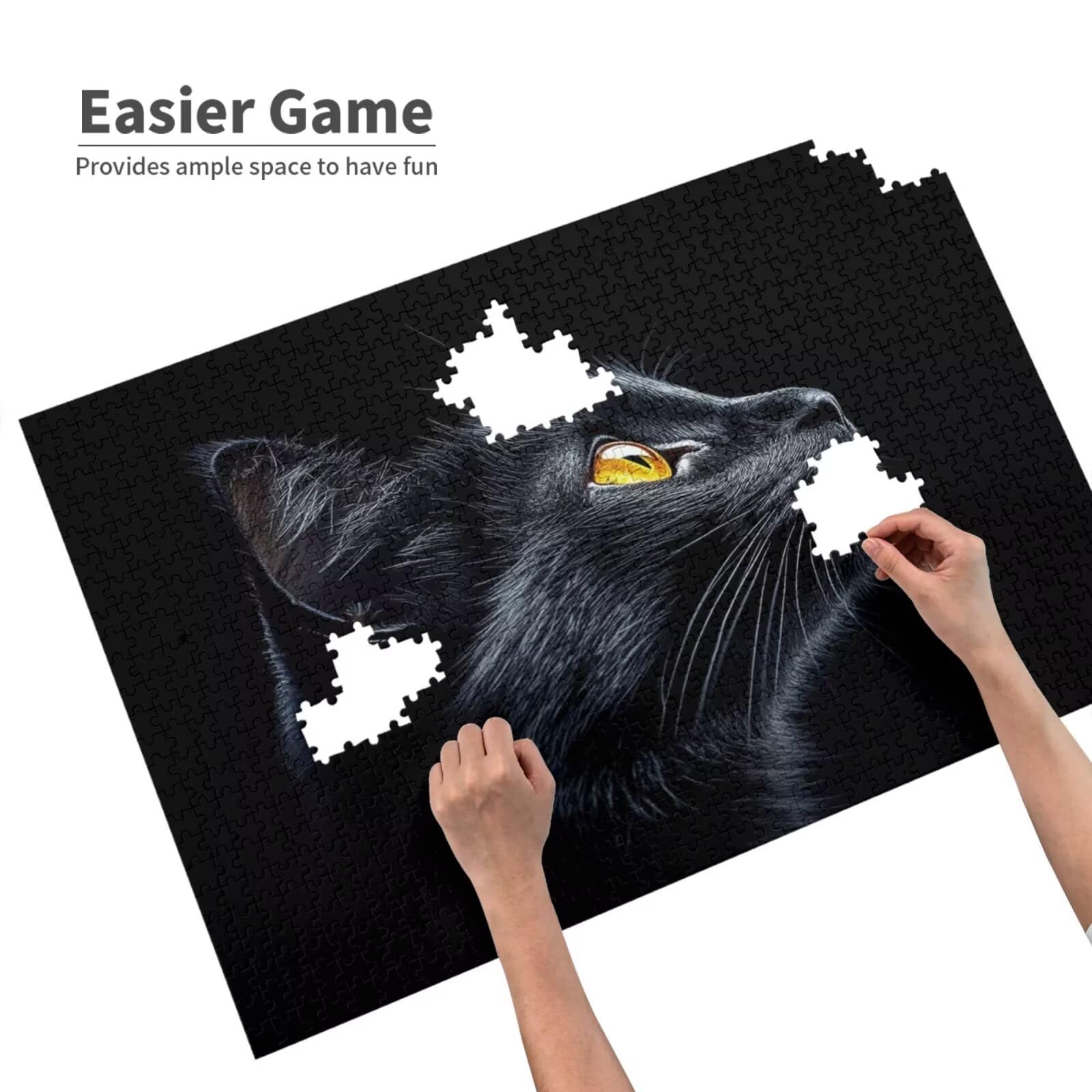 Puzzle z kotem 3000 sztuk czarne duże rozmiary drewniane puzzle dla dorosłych z pudełkiem i plakatem, zabawna/kolorowa/wymagająca gra i kreatywne hobby dla dorosłych, dekoracja ścienna, prezent dla