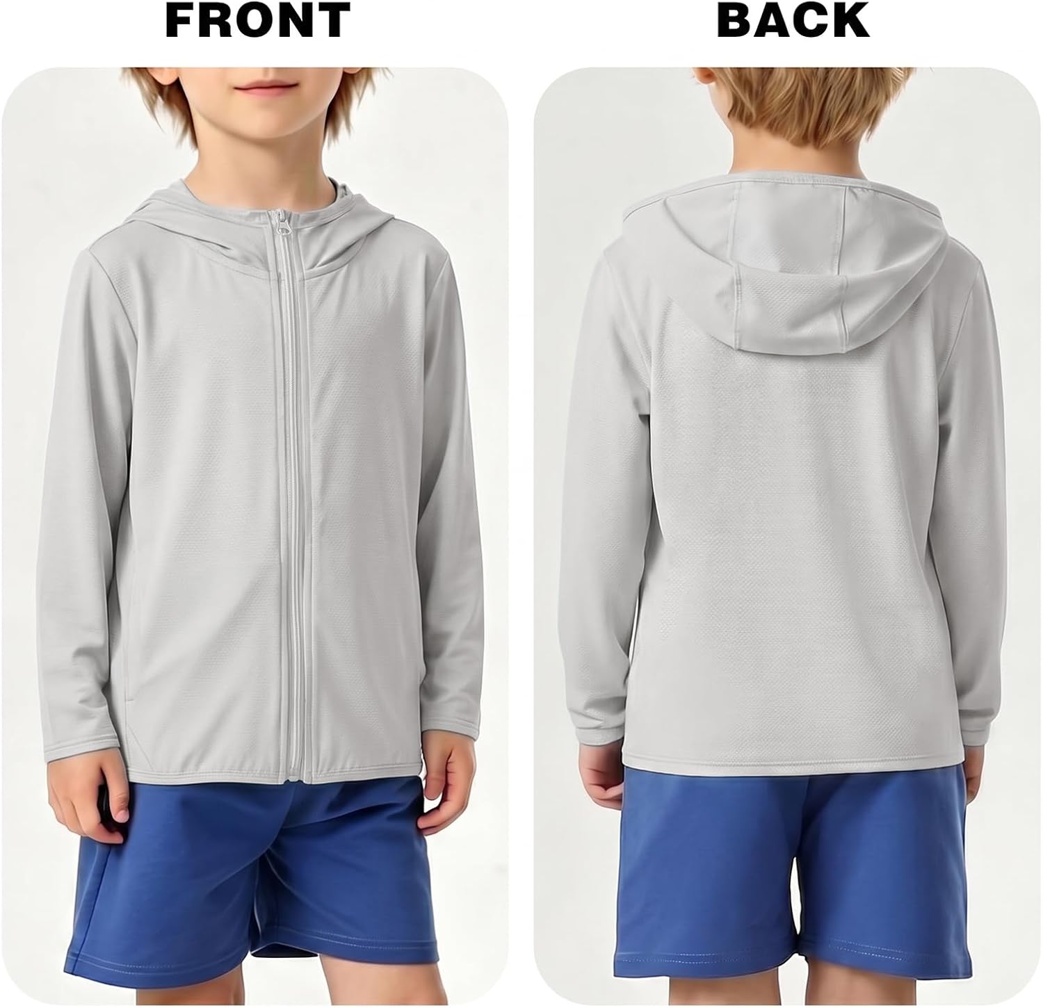 Long Sleeve Boys Girls UPF50+ Sun Protection Shirts Kids Zip Hoodie Jacket | UV Protection Kids Sun Hoodie Zip,Unisex Lightweight Cooling Jacket, Youth Zip Up Hoodie with Pockets for Boys Girls