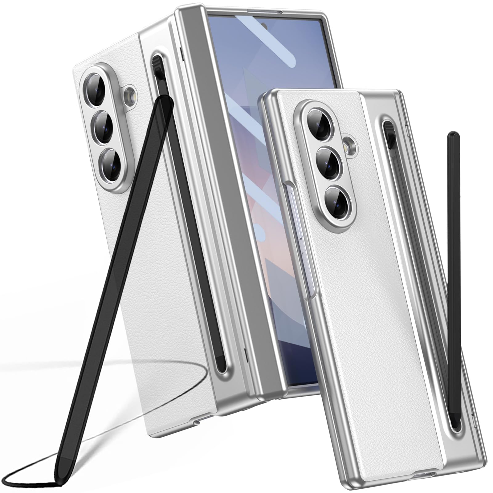 Custodia per Galaxy Z Fold 7, Protezione cerniera Samsung Fold7 cover, custodia Samsung Galaxy Z Fold7 con pellicola protettiva per lo schermo + Penna stilo + portapenne-Bianco