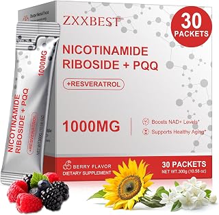 NAD Nicotinamide Riboside Resveratrol 1000mg | Liquid NAD+ Supplements for Women and Men | NAD Plus Advanced Supplement with PQQ, Boosts Energy, Focus & Anti-Aging 30 Packets
