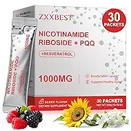 NAD Liquid Supplement Nicotinamide Riboside Resveratrol 1000mg / Liquid NAD+ Supplements for Women and Men/NAD Plus Advanced Supplement with PQQ, Boosts Energy, Focus & Anti-Aging 30pack