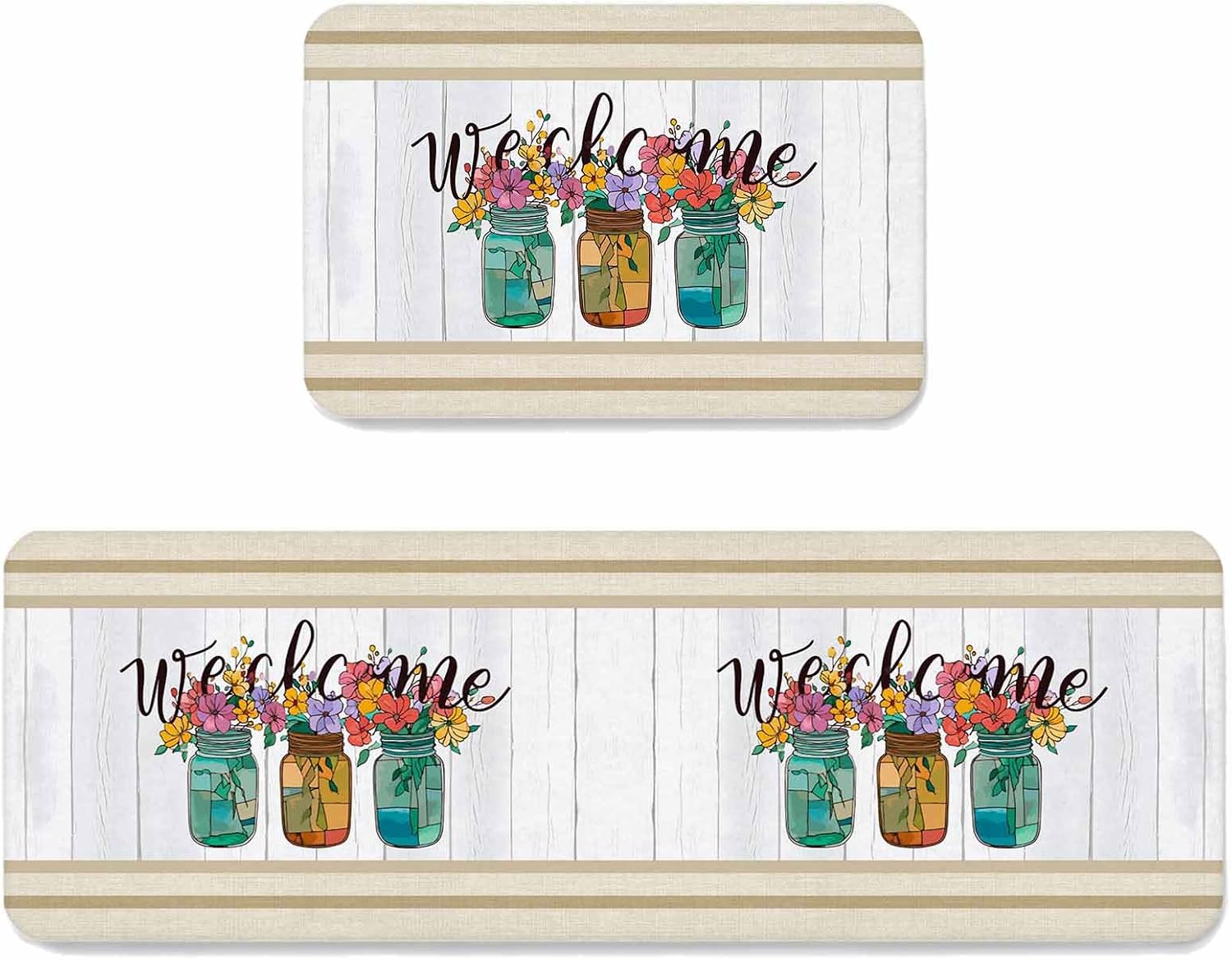 Prime Leader Aztec Kitchen Mat Set 2 Pieces Gray Southwest Wind Bohemian Ethnic Wind Non Slip Kitchen Rugs Washable Runner Rug Mats for Sink Laundry (19.7" x 31.5"+19.7" x 63")