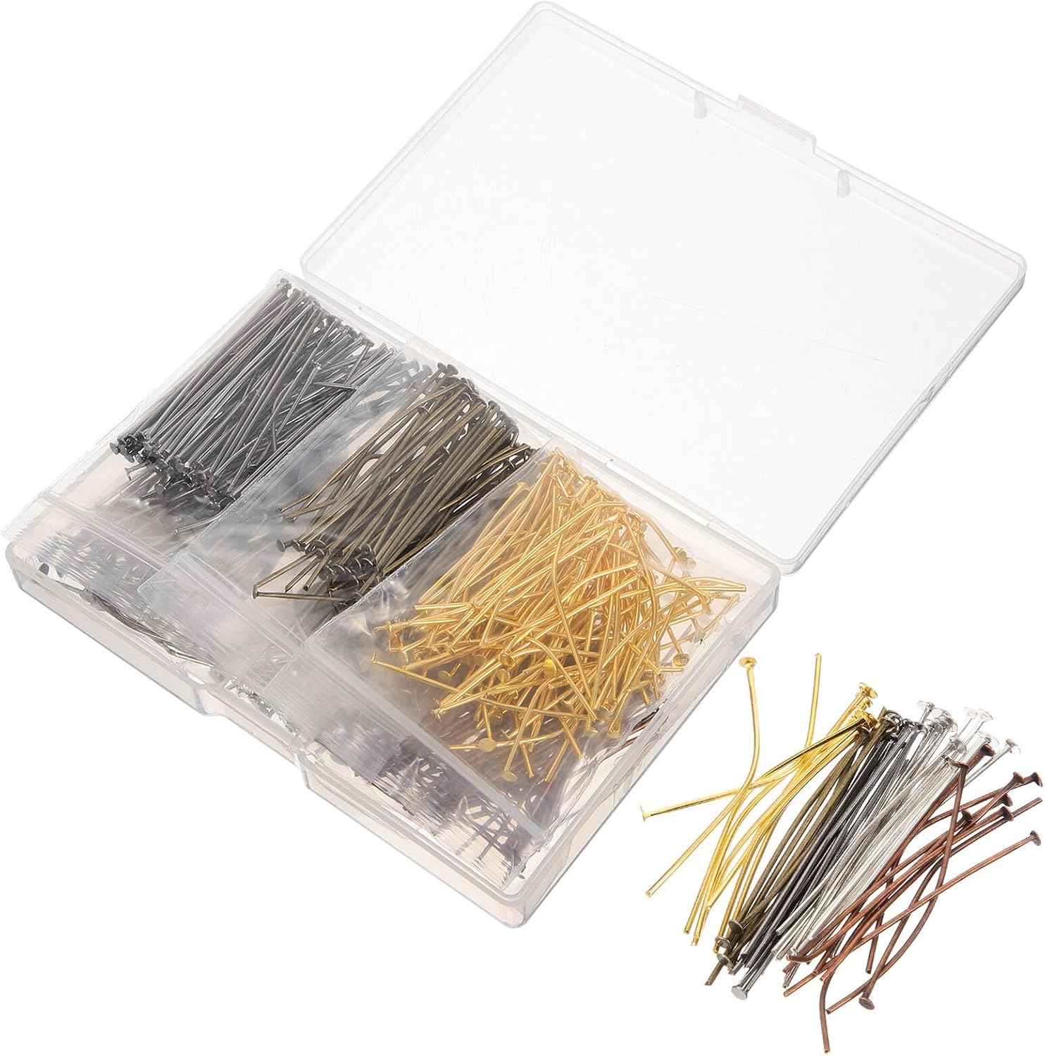 MAGICLULU 600Pcs Flat Head Pins DIY Beading Pins for Jewelry Making Craft End Headpins for Earrings Bracelets Necklaces Simple and Convenient Stringing Tool Kit