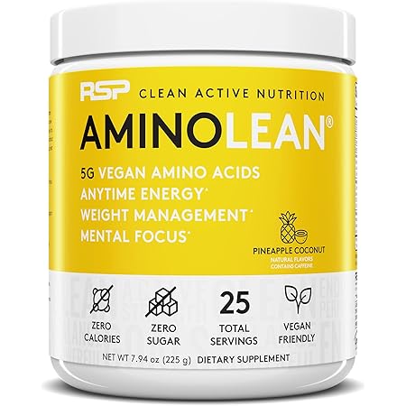 RSP Vegan AminoLean – All-in-One Natural Pre Workout, Amino Energy, Weight Management with Vegan BCAAs, Complete Vegan Preworkout Powder, Pineapple Coconut