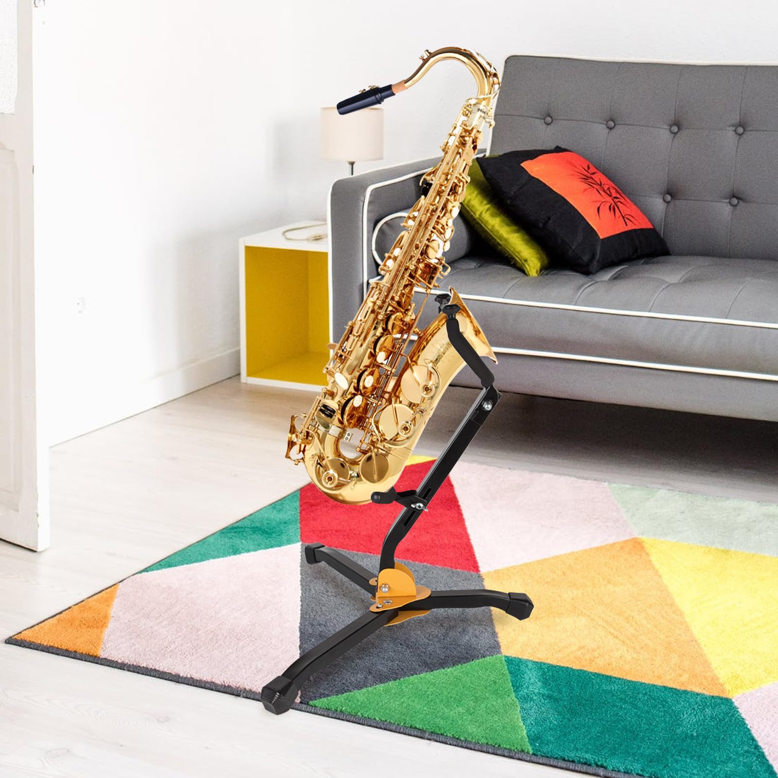 SOLUSTRE Klappbarer Saxophonständer aus Stabilem Eisen mit Schwammauflage Tragbarer Altsaxophonständer für Musikunterricht und Zuhause Professionelles Saxophonzubehör