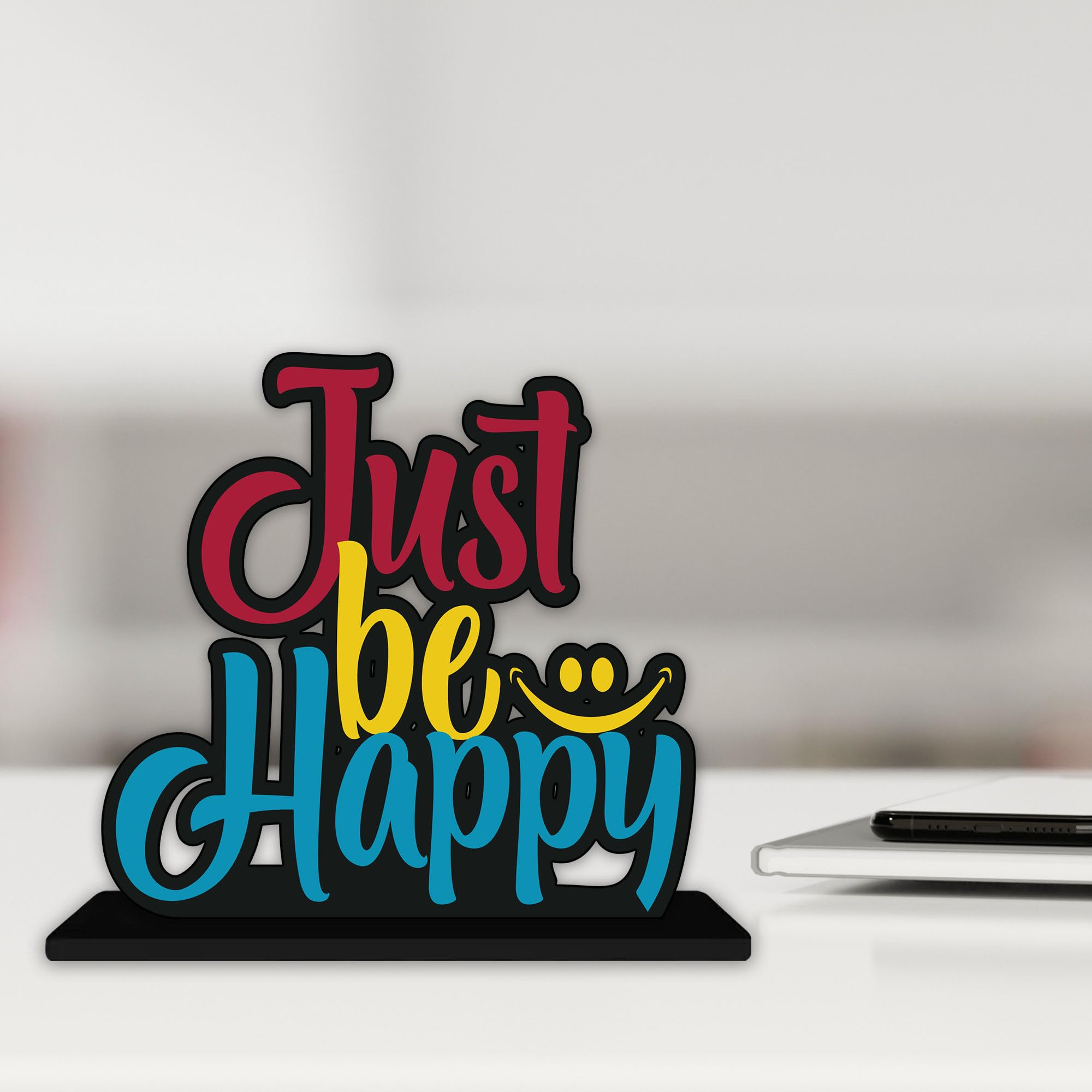 Art Vibes Wooden Idols and Figurine Just Be Happy Quotes Table Decor for Office Desk Showpiece | Home Decoration Item | Living Room | Modern Gifting Items (SP_1153)