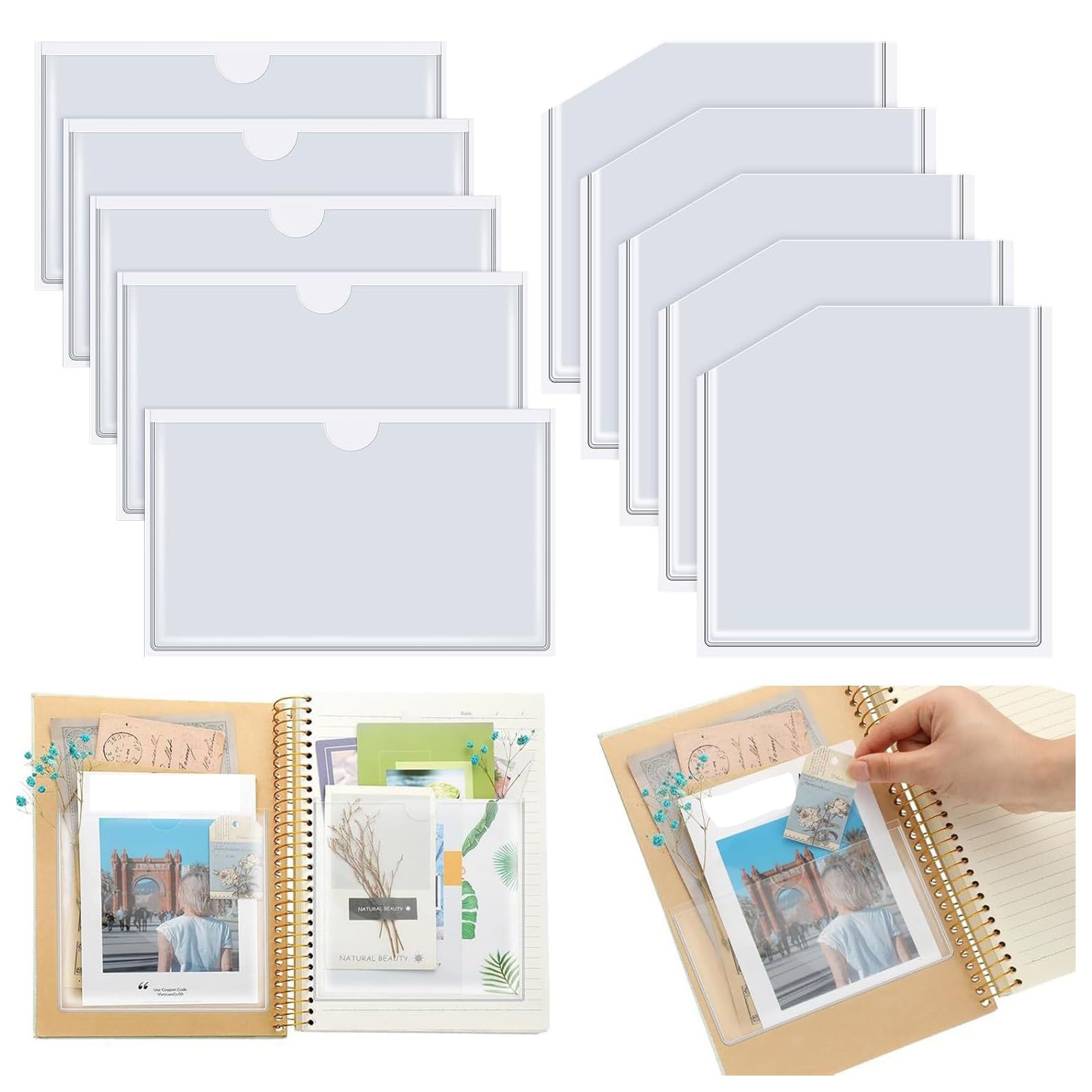 10 buste trasparenti con adesivo in plastica, per diari, uffici e forniture scolastiche, cartelline trasparenti