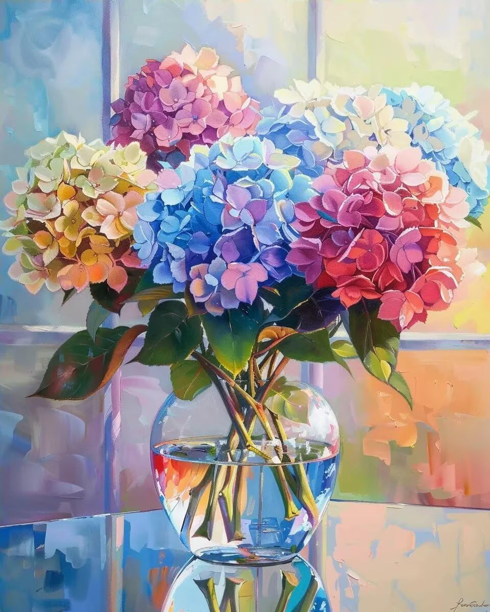 CALUOHO Flowers Diamond Painting Kits for Adults, 5D Hydrangea Flowers Diamond Art Kits for Beginners, DIY Full Round Drill Paint with Diamonds Dots Gem Art, Home Wall Decor 20x24 Inch