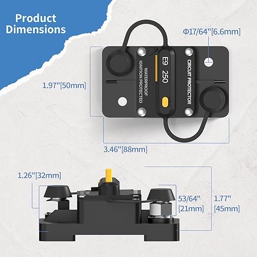Miniatura 2 de Redodo Disyuntor de 250A, protección contra cortocircuitos, disyuntor automático, reinicio de un toque, fácil instalación, perfecto para sistemas