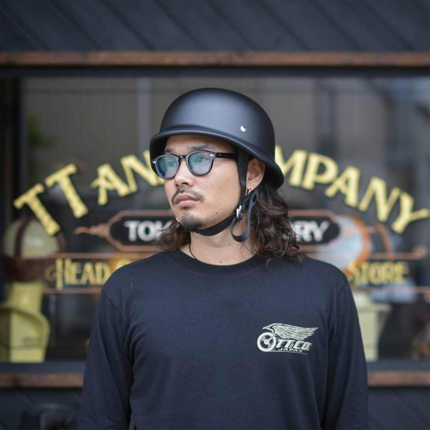 TT&amp;CO. バイク ヘルメット ハーフ USAジャーマン [短く小ぶりなツバ] 公道使用不可 ハーレー アメリカン 原付