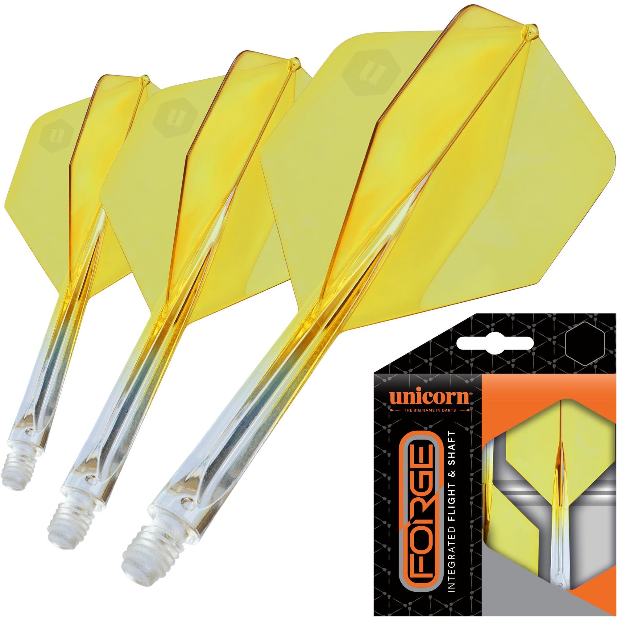 Unicorn Forge Integrated Dart Flights & Shafts - Medium Length for Smooth Throws, Reliable Accuracy & All-Round Control - Integrated Flight System - Clear & Yellow — image 1