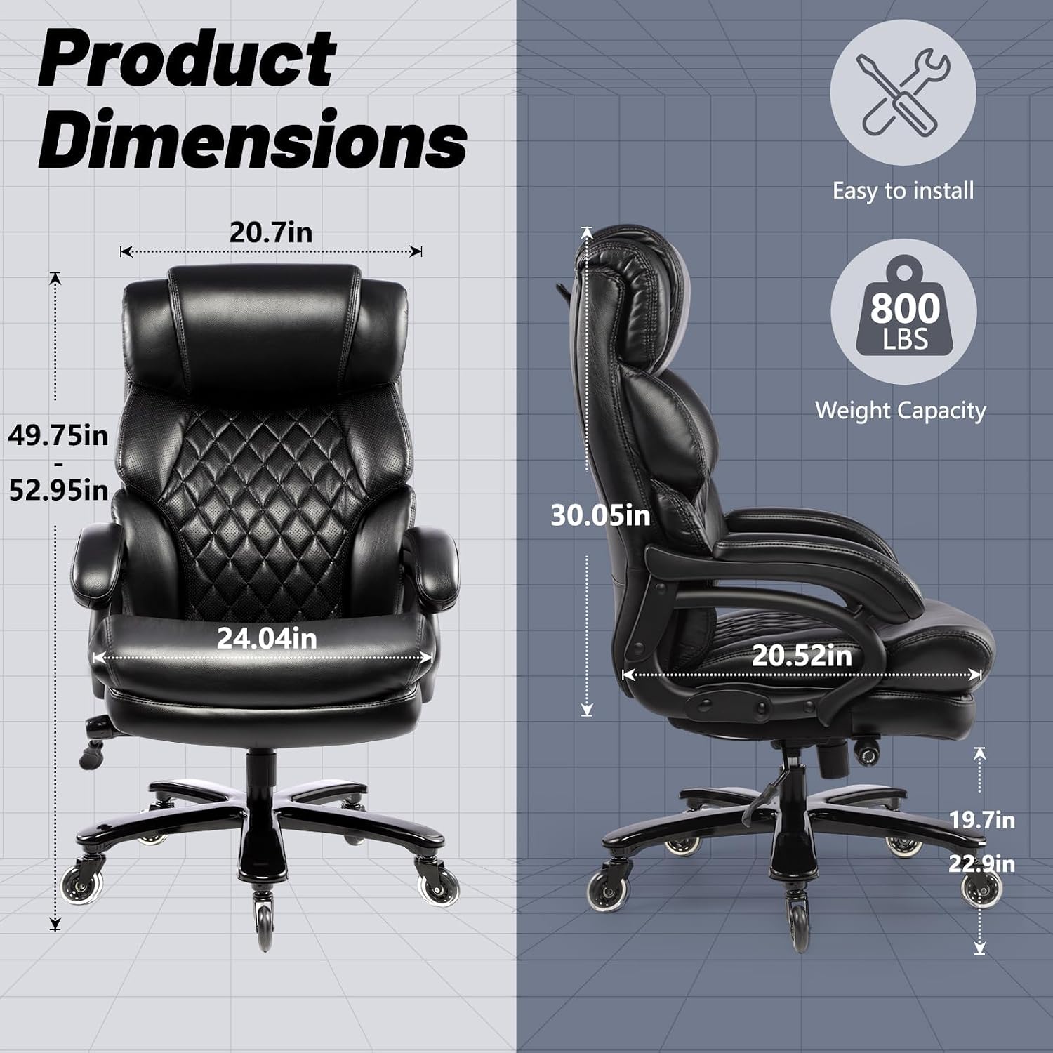 800 Lb High Back Chair with 19.7 to 22.9 Inch Height Range