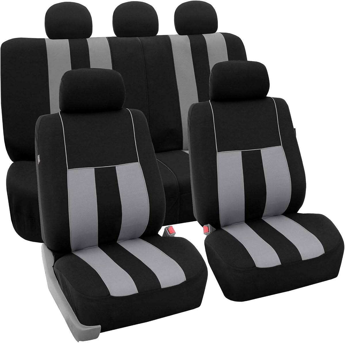 Car Seat Cover Full Set Striking Striped Gray Car Seat Covers with Front Seat Covers and Rear Split Bench Car Seat Cover Universal Fit Interior Accessories for Cars Trucks and SUVs