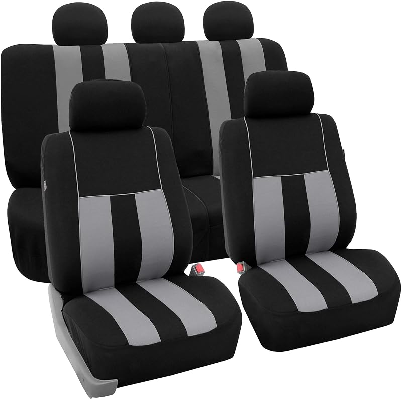 Capa para Banco Automotivo FH Group Listrada Cinza com Jogo Completo para Bancos Dianteiros e Traseiro Bipartido