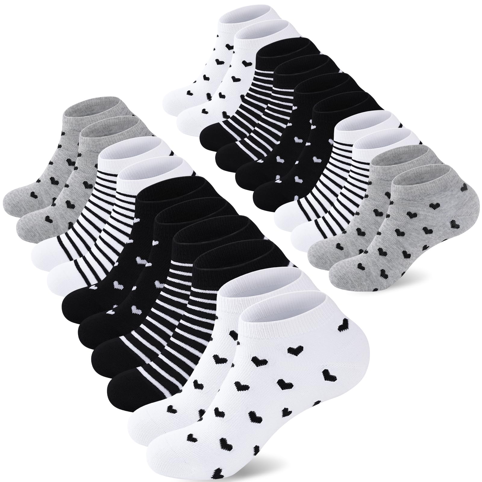 SukModen 10/20 Paar Sneaker Socken Damen 35-38 39-42, Baumwolle Kurze Sportsocken, Mehrfarbig Lustige Bunte Laufsocken mit Streifen Punkte Herzen 39-42 HUN