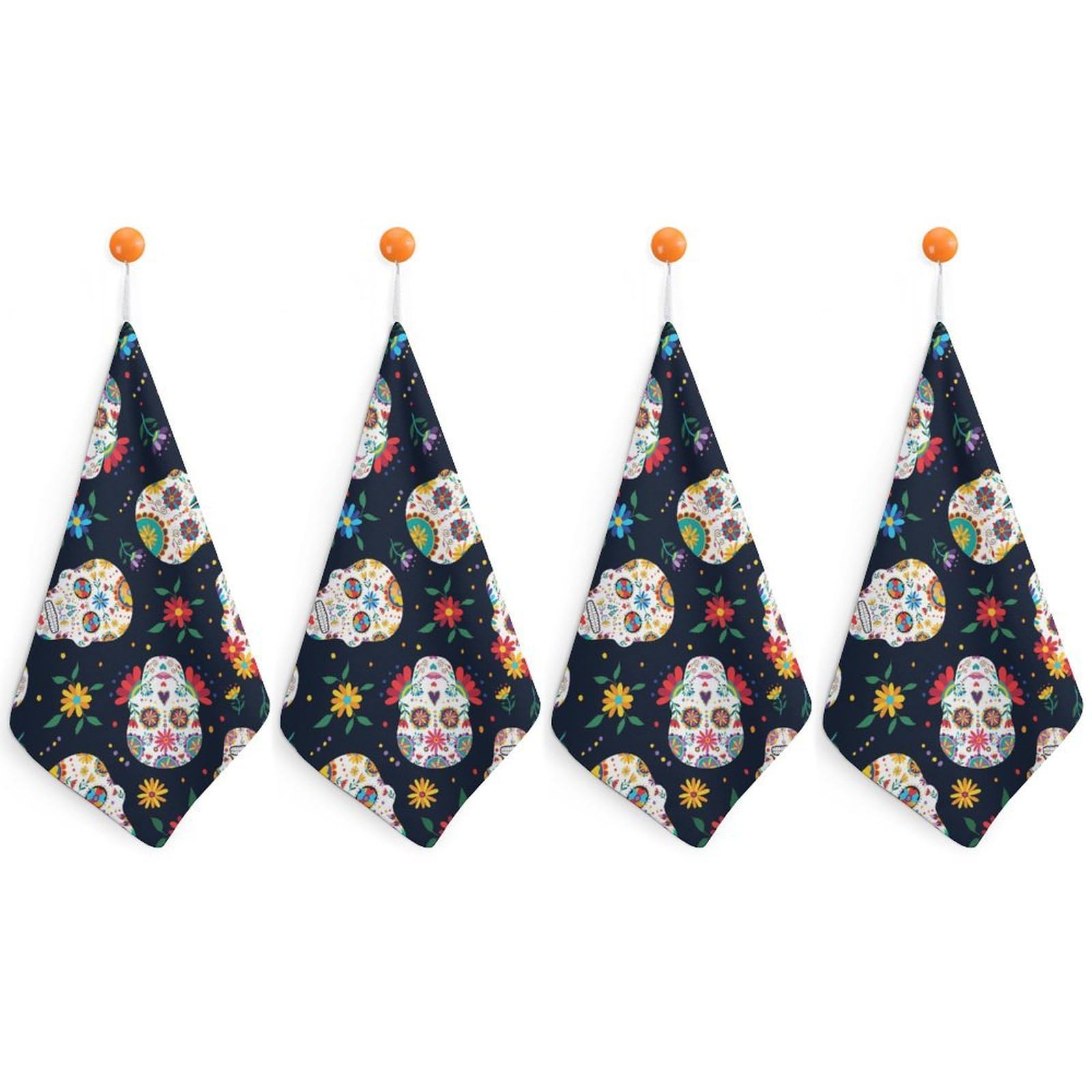 LWORZIIB 4 Piece Hanging Hand Towels, Mexican Sugar Skull Small Dry Hand Towel for Kitchen Bathroom