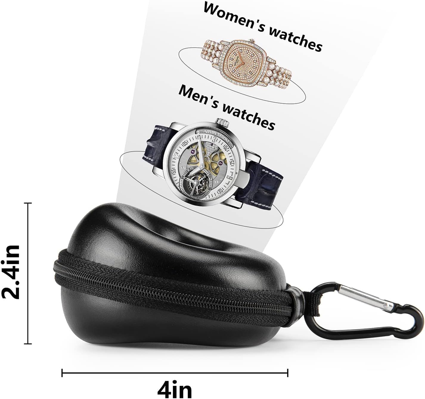 Estuche de Viaje para Relojes 50 mm Cremallera Mosquetón - Negro 2 Piezas
