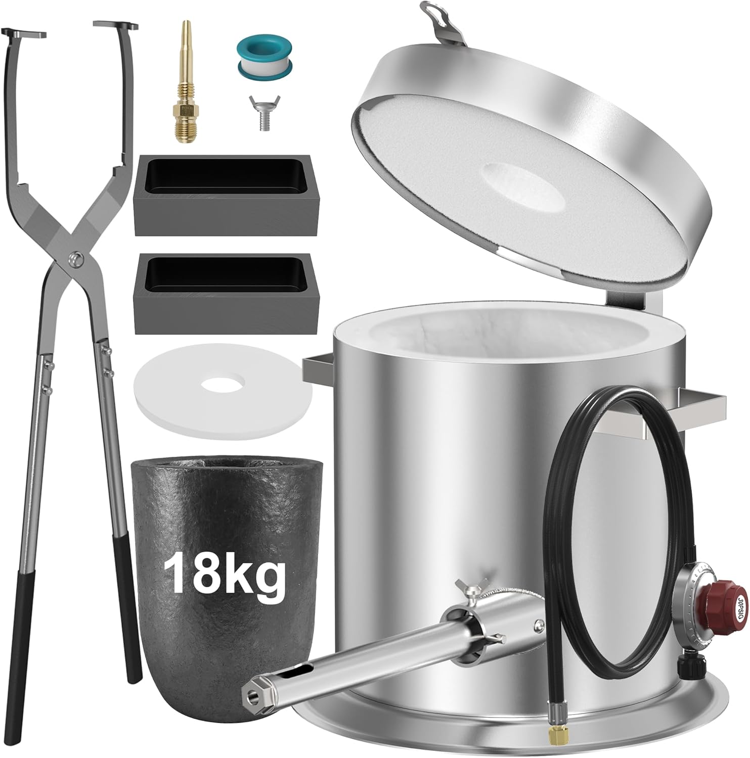 18KG Flip Top Propane Melting Furnace with 2 Pieces 1kg Graphite Ingot Molds