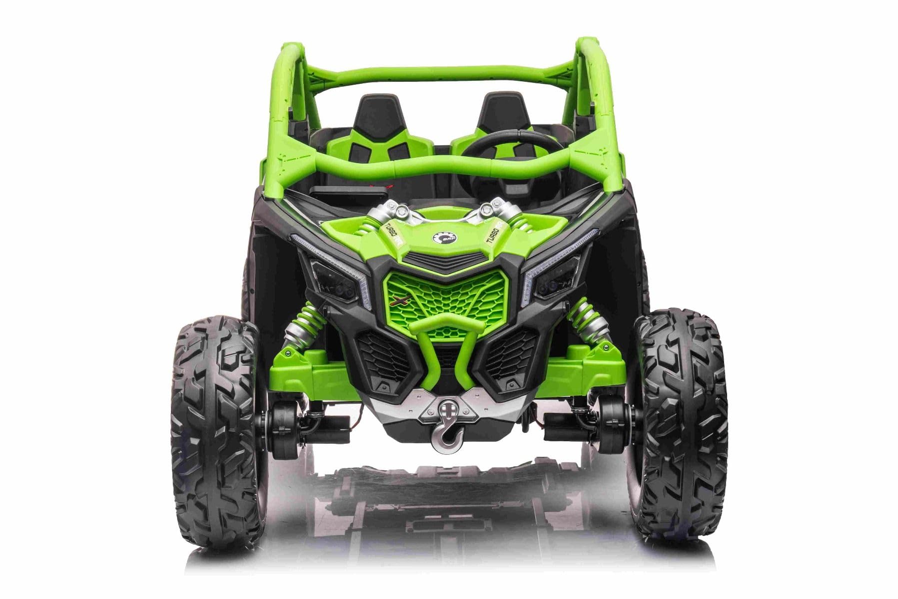 4x4 Voiture électrique Enfants 24V Buggy 2 Places Can-Am Maverick, sous Licence, 4×200W Moteurs, Batterie Lithium, Suspension, Roues EVA, télécommande parentale 2,4 GHz, MP3/USB/SD, Vert
