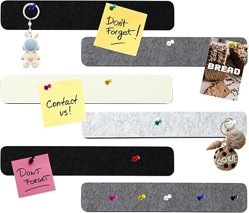 6 tiras rectangulares de corcho de fieltro con 35 alfileres, autoadhesivas, tablero de anuncios para oficina, escuela, hogar, decoración de pared,