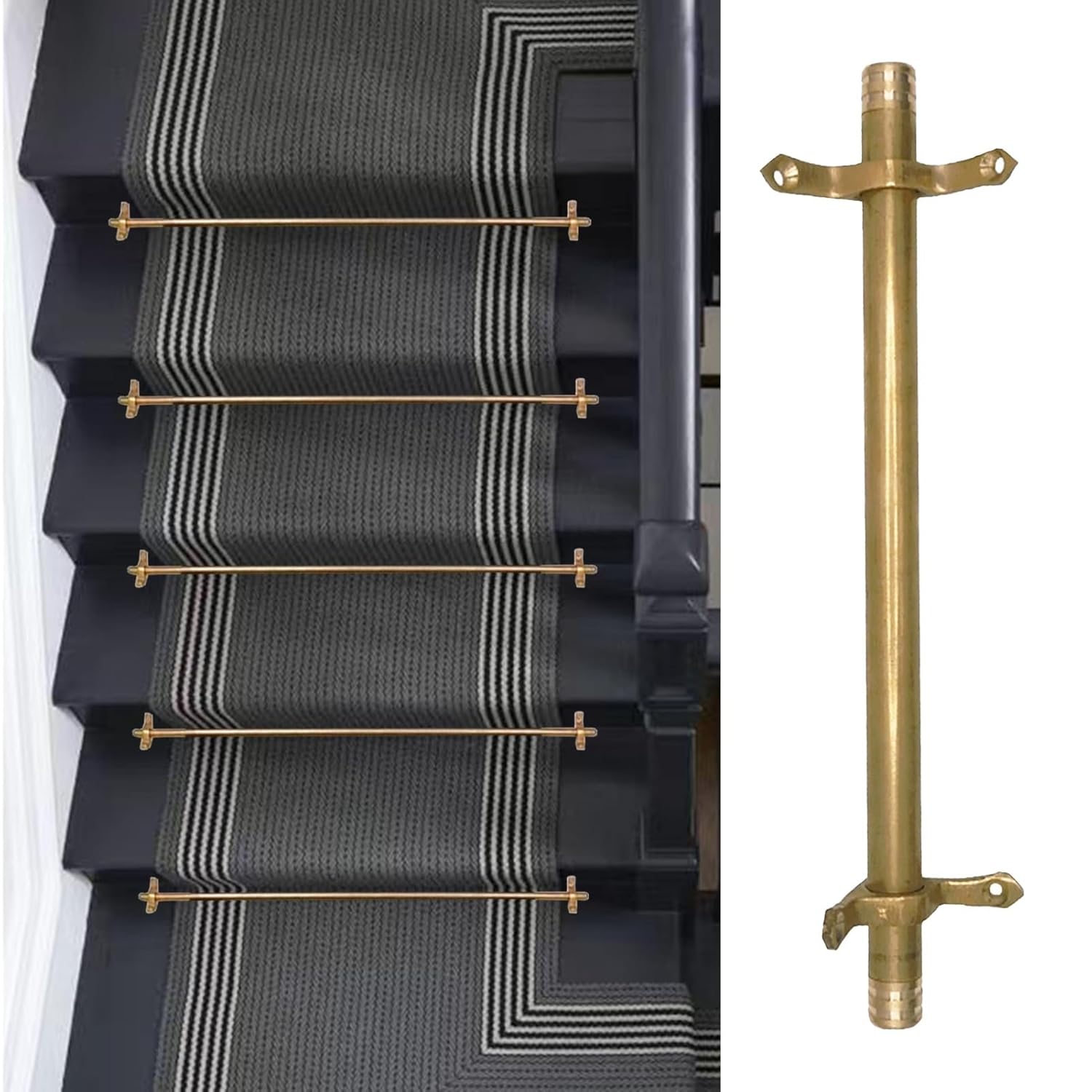 Brass Stair Rods Set of 1-13, Non-Slip Stair Carpet Decorative Rod, 20 to 52 Inch Stair Carpet Rods, Stair Runner Rods with Mounting Screws(Brass-2pcs,L46inch(116cm))