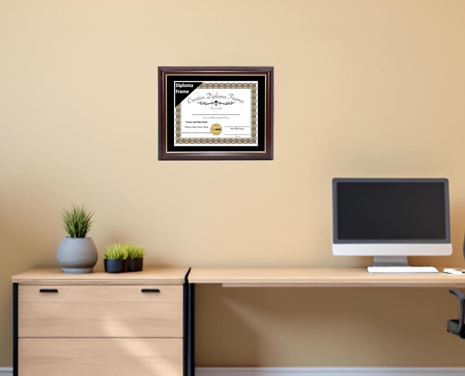 Creative Picture Frames 12x16 Mahogany Gold Rim Diploma Frame with Black Mat Glass and Installed Wall Hangers | Frame Holds 16x20 Media without Mat