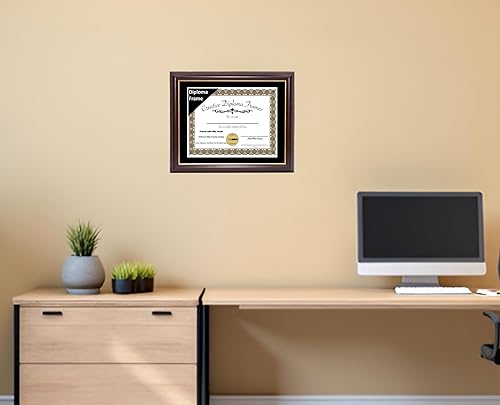 Vista 8 de Creative Picture Frames Marco de diploma de borde dorado caoba de 12 x 16 pulgadas con vidrio negro y colgadores de pared instalados, marco