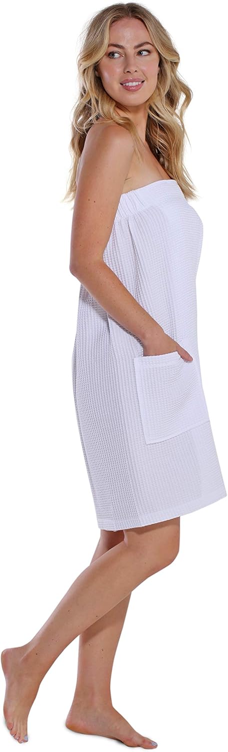Miniatura 3 de Turquaz Linen Lightweight Knee Length Waffle Robes For Women Spa Bath Waffle Body Wrap Towel with Adjustable Touch Fastener