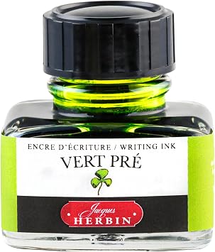 Jacques Herbin 13031T - One 30 ml Bottle of Ink for Fountain pens and Rollerball pens, vert pre/Meadow Green - Made in France - Calligraphy - Writing