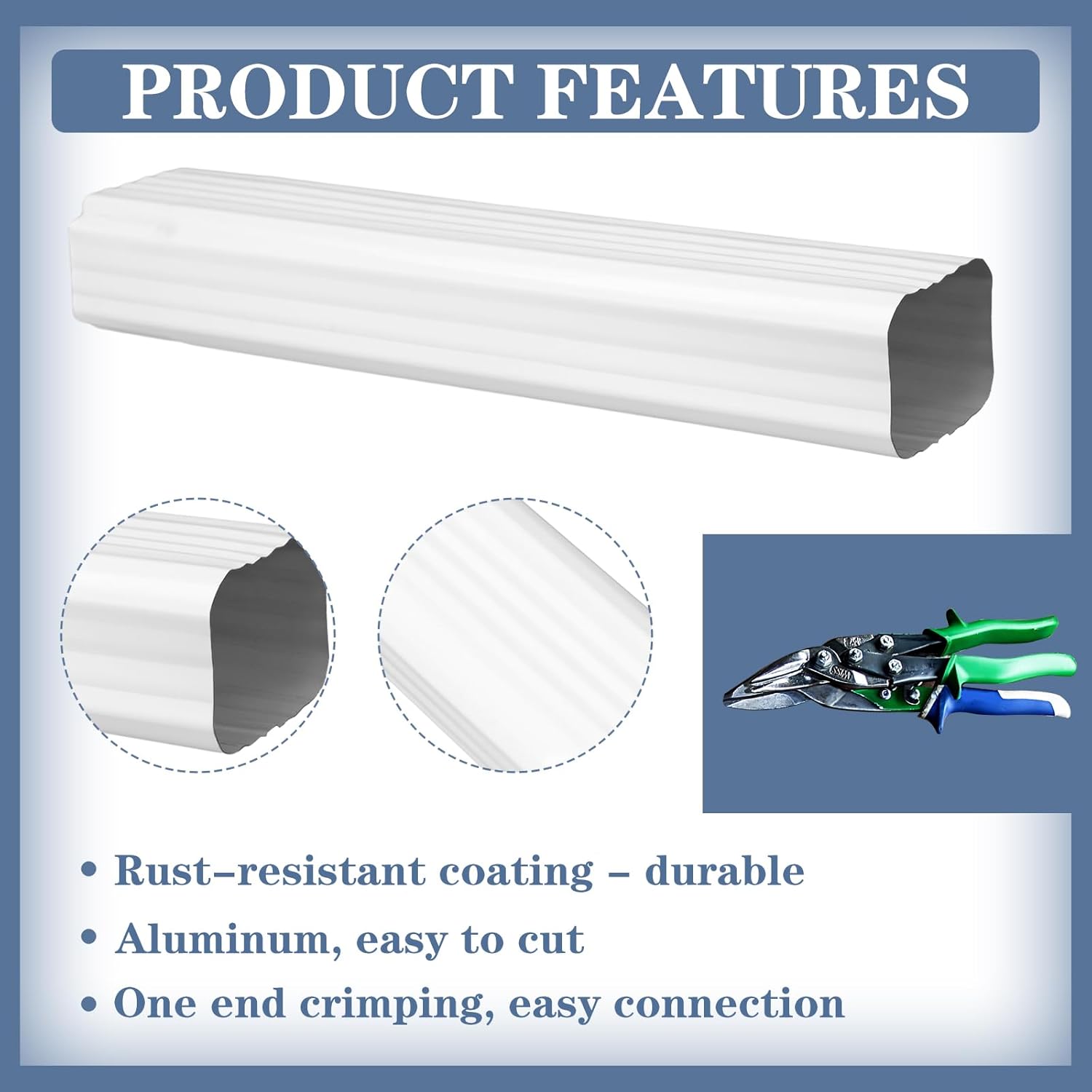 Moxweyeni 2 Pack 2 x 3 Inch, 15 Inch White Aluminum Downspout Extensions Roofing Gutter Downspout DIY Installation for Home Outdoor Drainage