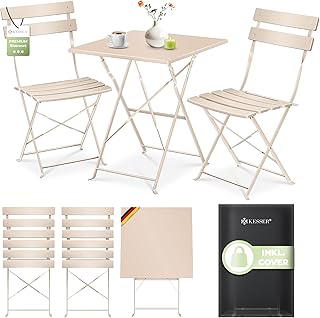 KESSER Ensemble de bistrot 3 pièces avec table de bistrot et 2 chaises pliantes | Mobilier de jardin d'extérieur | Table de jardin résistant aux UV et aux intempéries | Ensemble de balcon composé