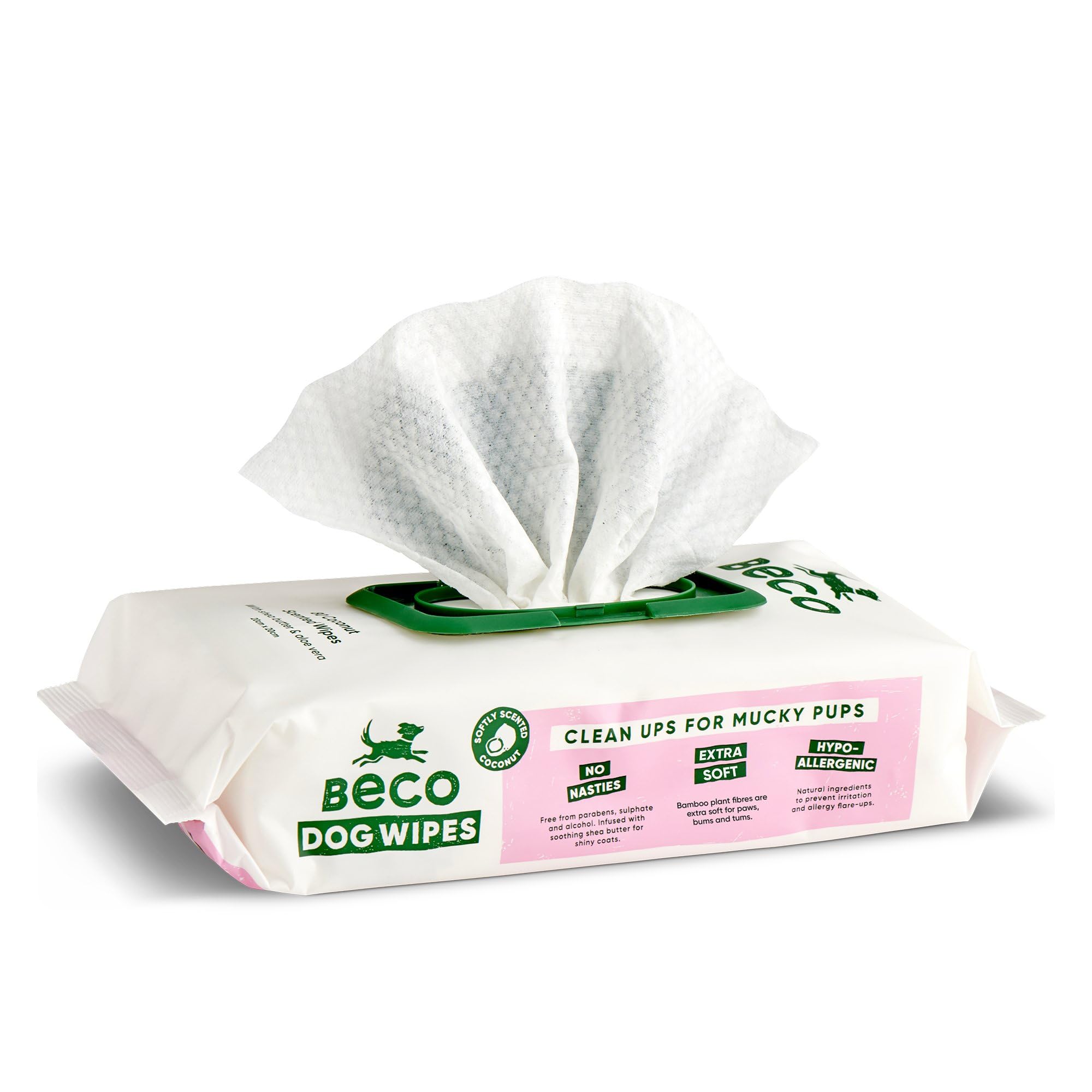 Beco Dog Wipes - 1 Pack of 80, Coconut Scented, For Paws, Body and Bum, Plant-Based Grooming Wipes