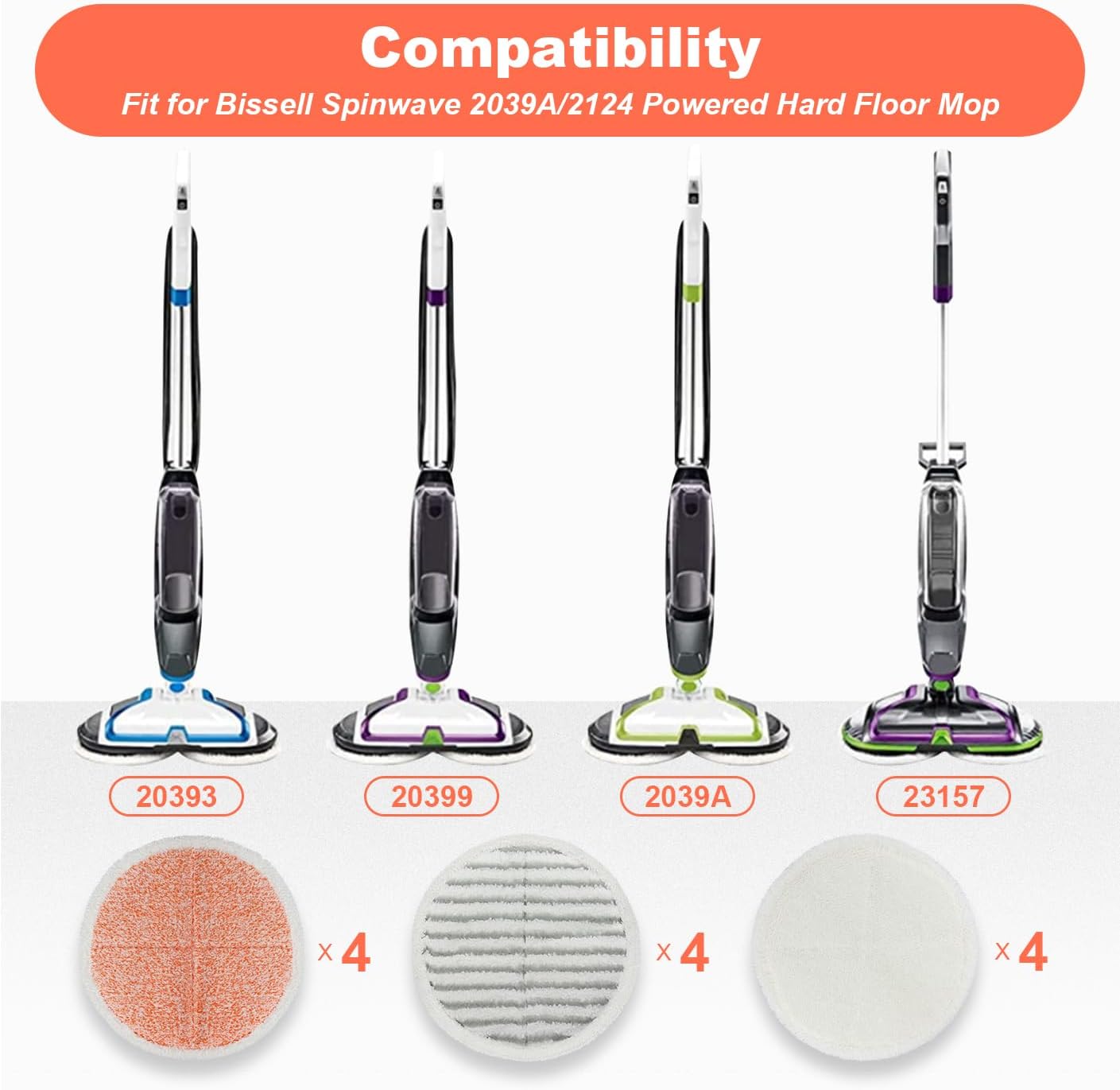 BeiLan Spinwave Mop Pads Fit for Bissell Spinwave 20399 23157 23159 2039A 2124A 20393 2039T 2039W 20391 20395 2307 2315A Heavy Soft Scrubby Pads for Hardwood Floor Cleaning Replacement Pads(12Pack)