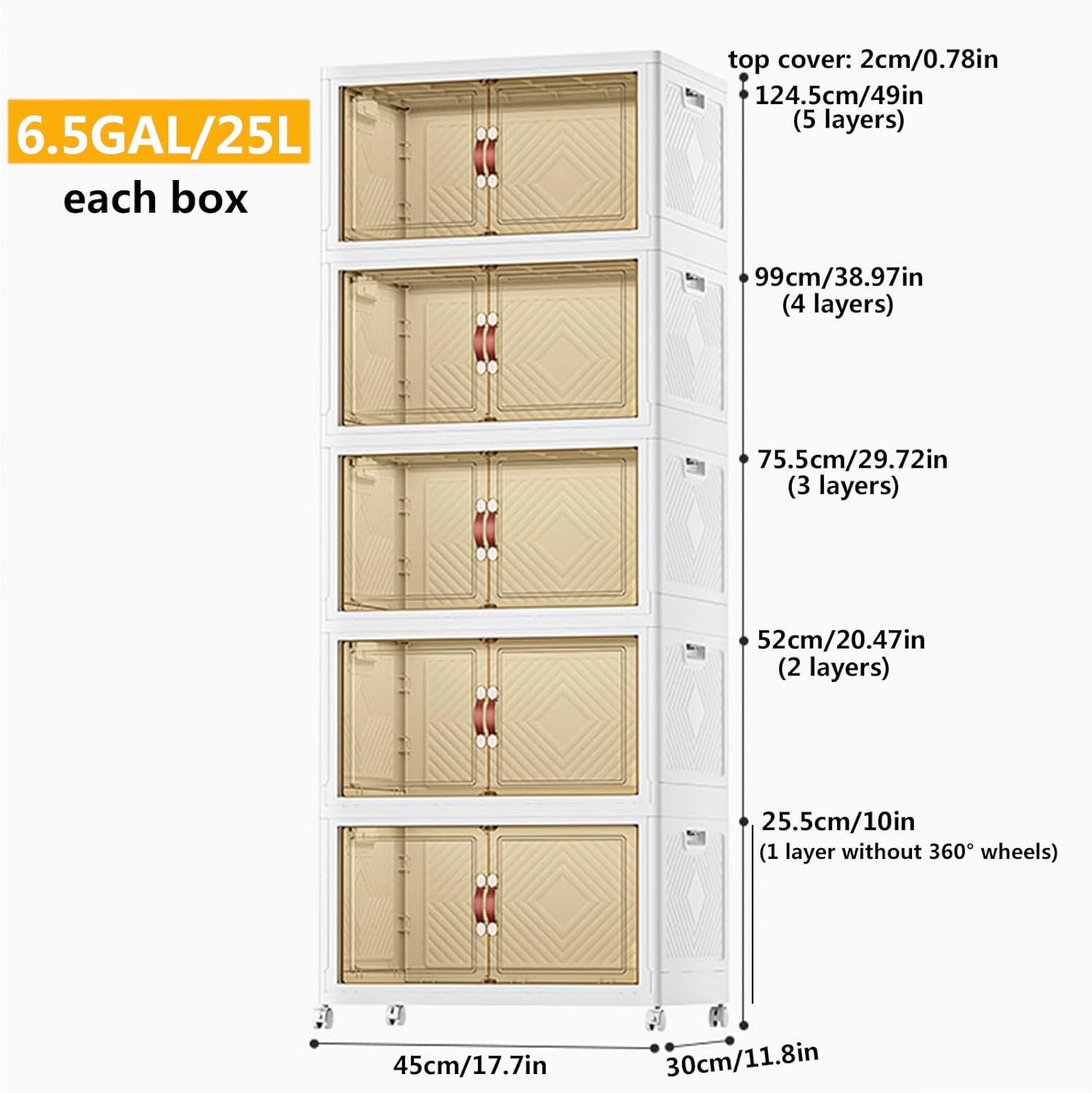 Collapsible Plastic Storage Bins with Lid, 6.5Gal/25L Closet Organizers and Storage, Stackable Dual Open Storage Containers with Doors and Wheels for Home,Kitchen,Bathroom,Toy Room,3 PACK