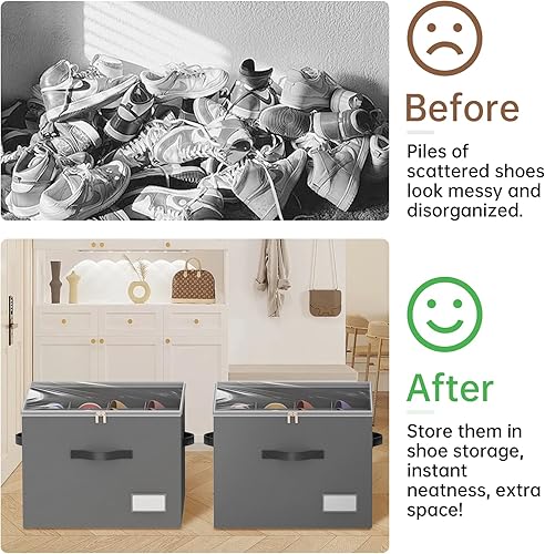 Miniatura 4 de Paquete de 3 organizadores de zapatos para armario, contenedores plegables de almacenamiento de zapatos, se adaptan a hasta 24-48 pares, caja