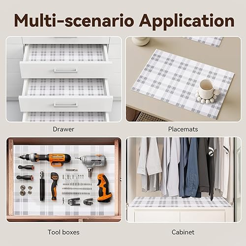 Miniatura 7 de Revestimiento de estante de cajón para armarios de cocina, papel antideslizante no adhesivo, fácil de limpiar, agarre fuerte, grueso, impermeable,