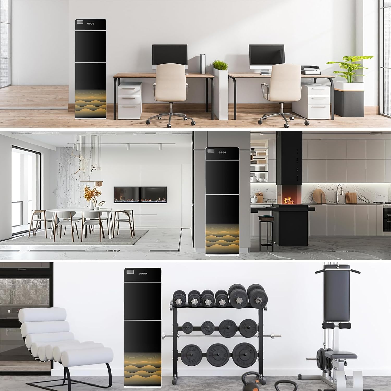 Diagram showing the product parameters including dimensions, voltage, and heating/cooling specifications