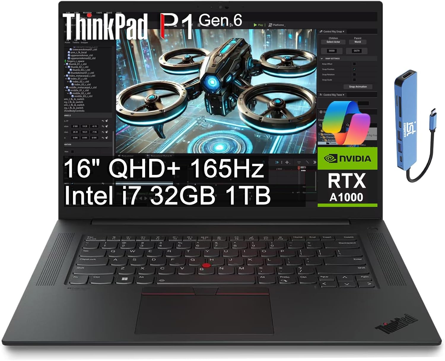 Lenovo ThinkPad P1 Mobile Workstation Laptop (16" 2K 165Hz, Intel 14-Core i7-13800H, 32GB DDR5, 1TB SSD, NVIDIA RTX A1000 6GB) 2 x Thunderbolt 4, Fingerprint, Backlit, IR Webcam, IST Hub, Win 11 Pro