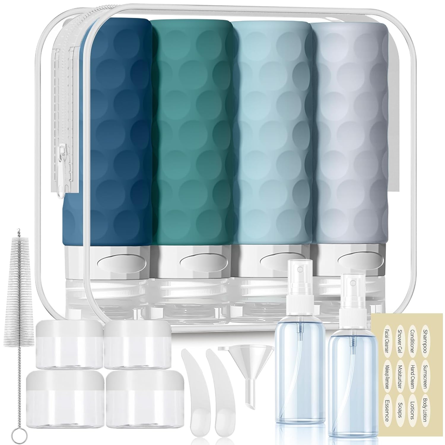 16pack Travel Bottles for Toiletries, TSA Approved Travel Size Containers Set, Leak Proof Refillable Liquid & Creams Toiletries Accessories Kit W/Toiletry Bag (Mint Green)