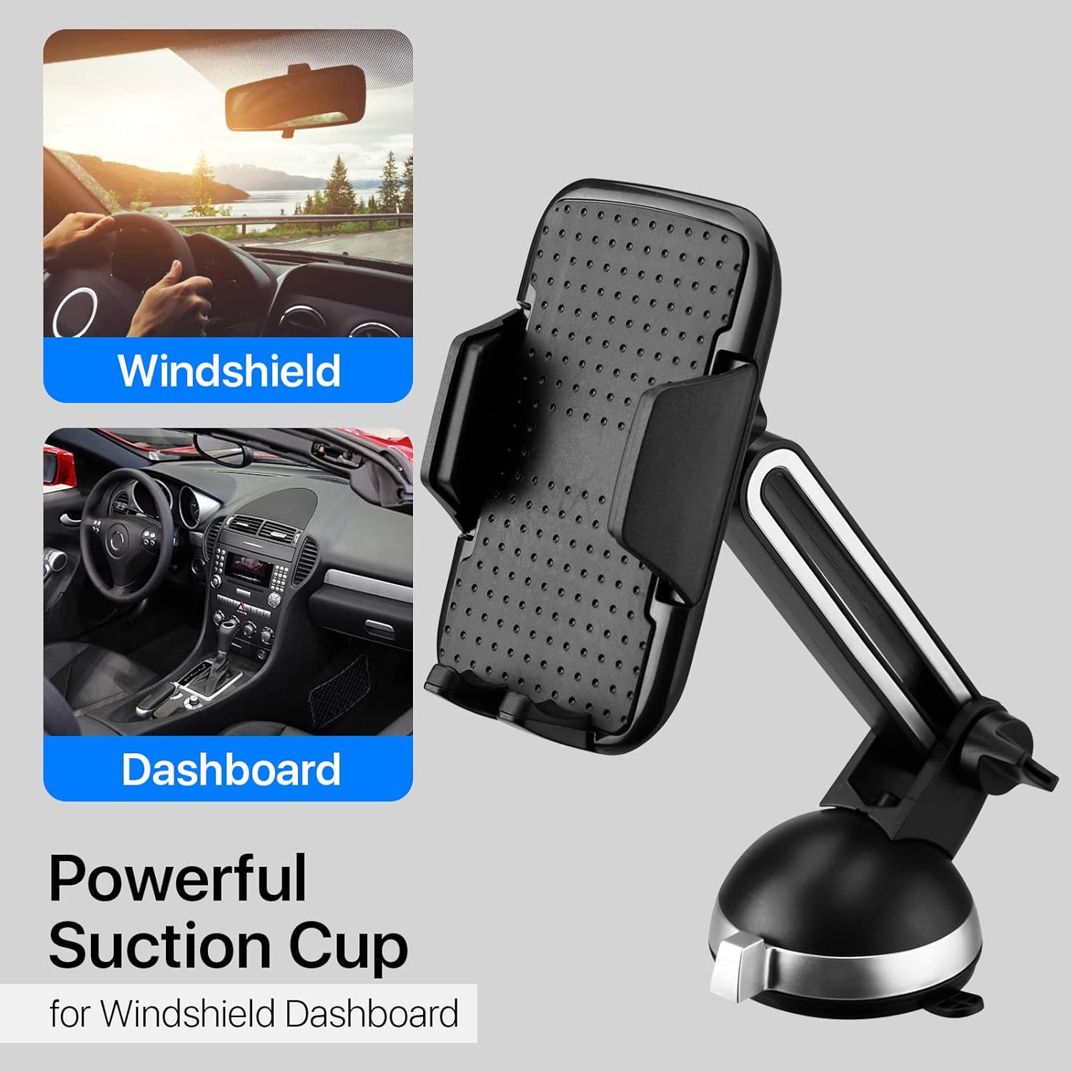 LAX Gadgets Phone Mount for Car - Cradle-Type Cell Phone Car Mount - Adjustable Arm & Joint - Car Mount with Powerful Suction Cup for Windshield, Dashboard - Black : Cell Phones & Accessories