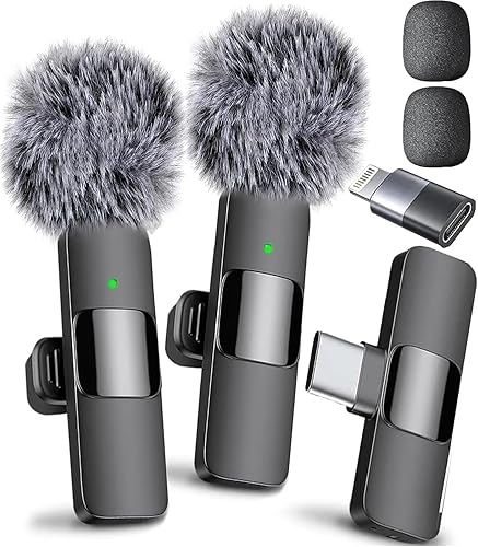 Mini Mic Pro (Latest Model) - Wireless Mini Microphone for iPhone, iPad, Android - 2 Pack Lavalier Microphone for Video Recording - iPhone Mic Crystal Clear Recording with USB-C for Content Creators