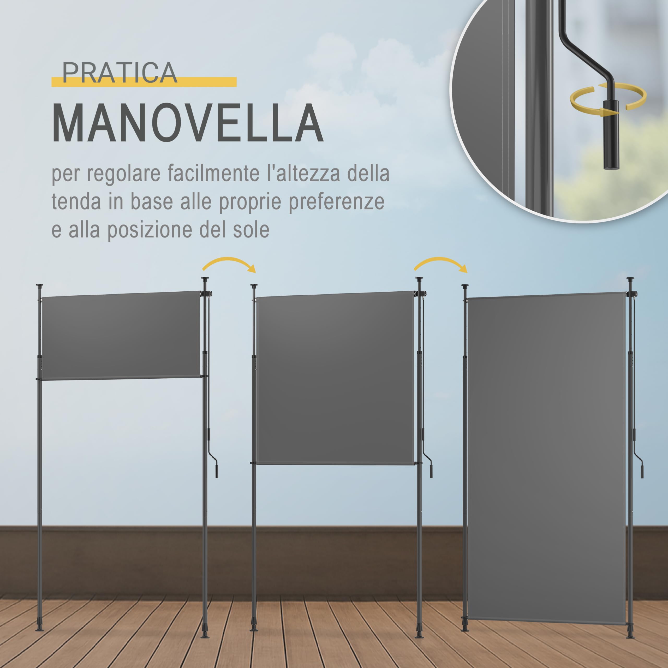 Sol Royal tenda da sole a morsetto verticale per esterni balconi senza | 200x310cm antracite con manovella privacy e protezione solare per forare caduta balcone KM5