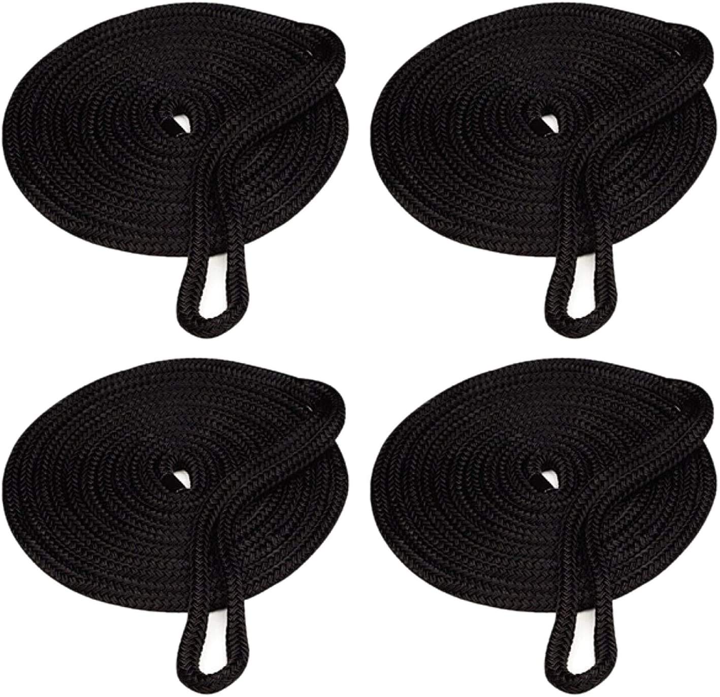 YaeMarine 4-Pack 5/8 Inch 25 FT Double Braid Nylon Dockline Dock Line Mooring Rope Double Braided Dock Line with 15