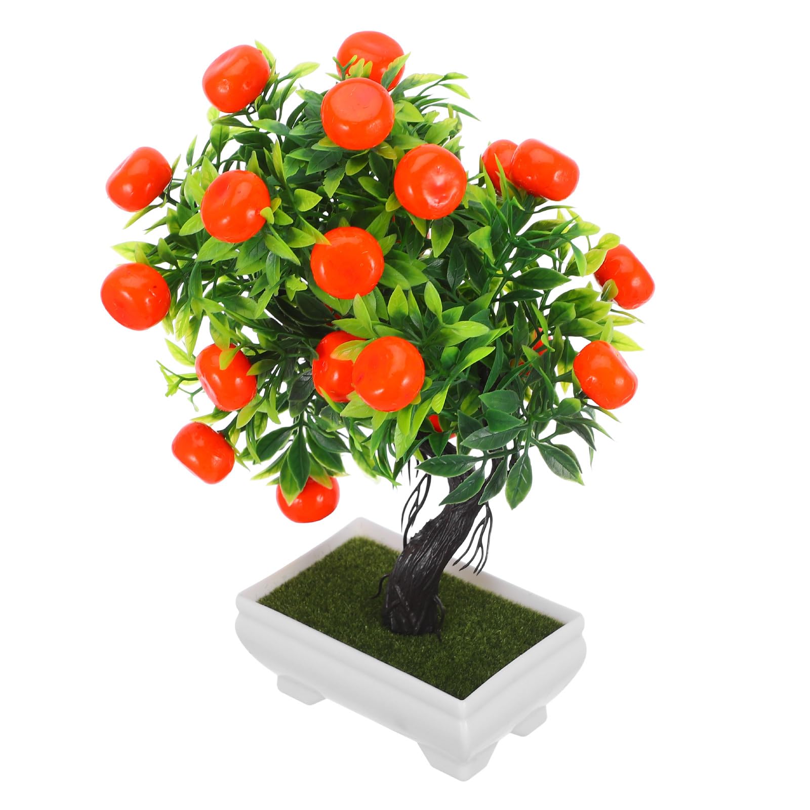 HOMSFOUEnchanted Forest Decorations Artificial Orange Tree Plastic Fruit Potted Plant Simulation Citrus Tree Bonsai with Vase Faux Lifelike Tangerine Tree for Kitchen Decoration