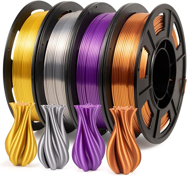 IEMAI PLA żarnik 1.75mm, PLA jedwab żarnik do drukarek 3D złoty srebrny miedź fioletowy 4 x 250g zestaw