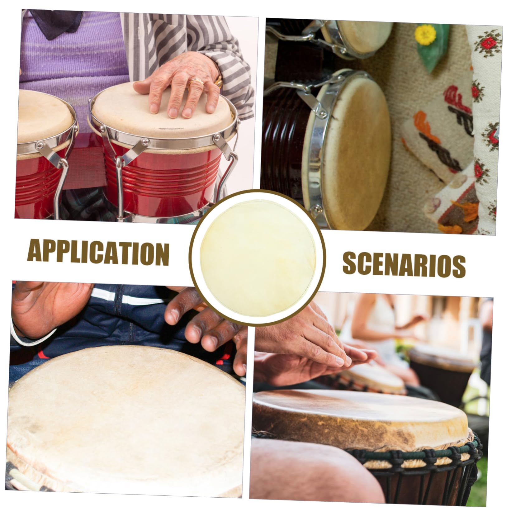 NULYLU 4pcs Musical Instrument Parts Drum Head Replacement African Hand Drum Skin