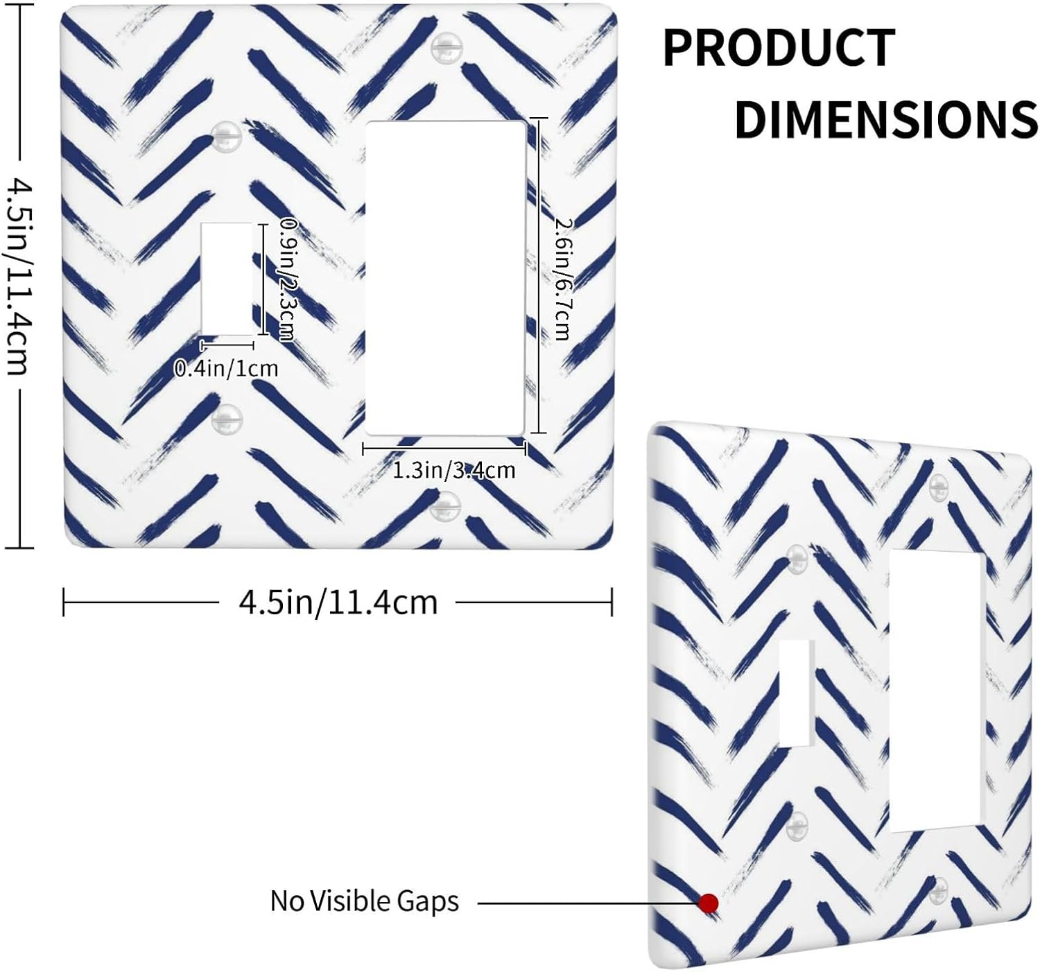 Blue And White Geometric Stripe Modern 2 Group Switch Rocker Combination Wall Plate Decorative GFCI Equipment Outlet Cover Socket Electrical Panel Switch Plate For Bedroom Bathroom Kitchen Decor