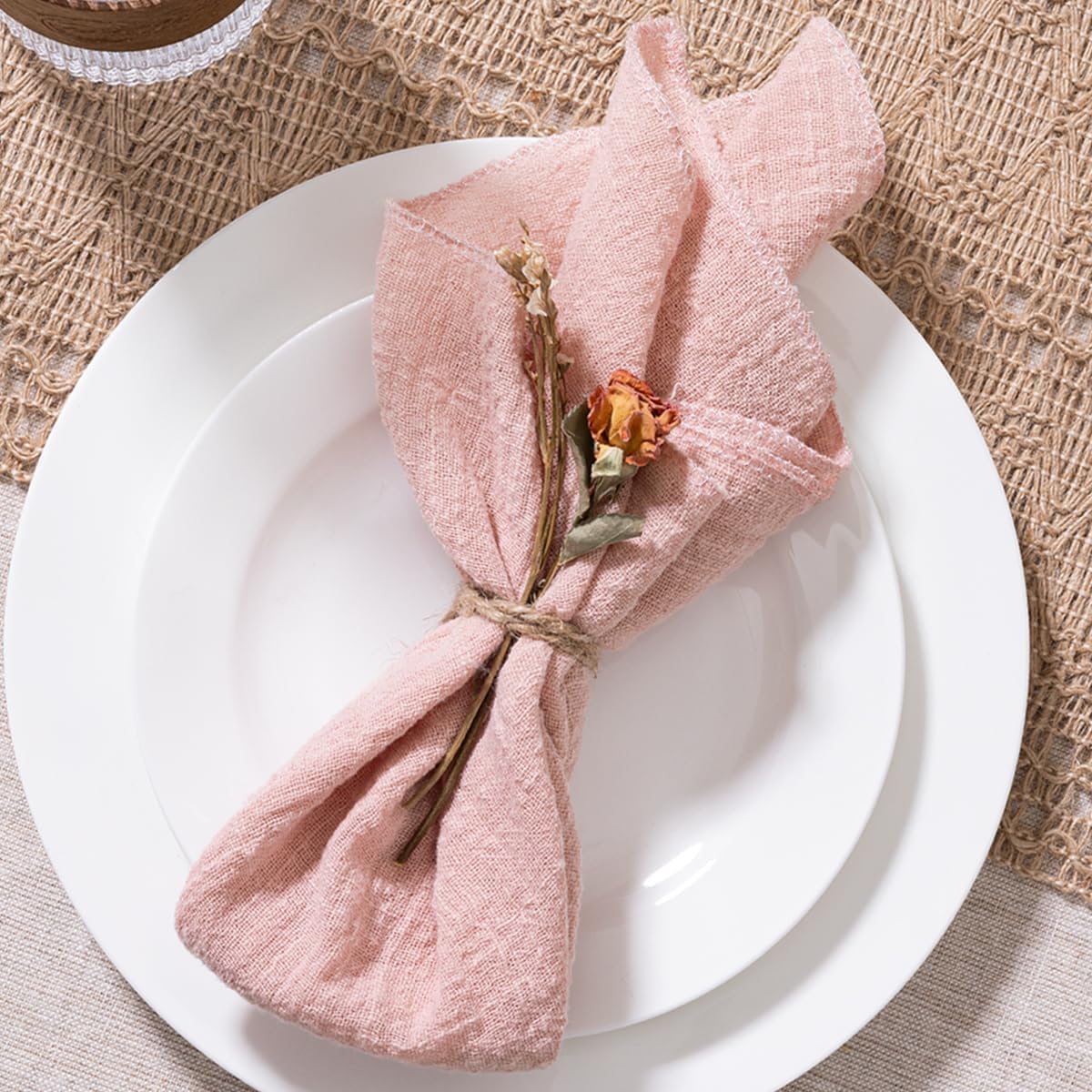 MLMW Lot de 10 serviettes en tissu, linge de table d'été, serviettes lavables, pour mariage, fête, fête prénatale, enterrement de vie de jeune fille, anniversaire, fête prénatale, rose, 42 x 42 cm