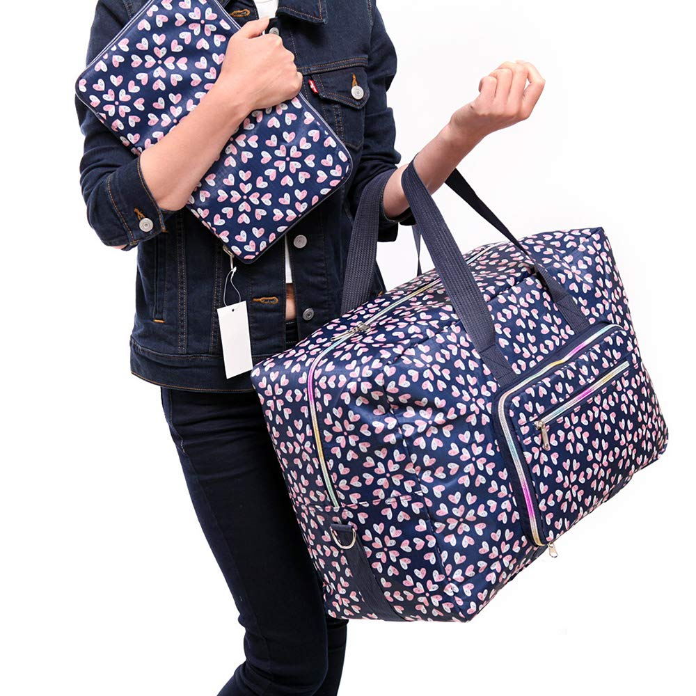 Arxus Grande Borsone Pieghevole da Borsone da Trasporto con Borsa da Viaggio e Tracolla (Fiore Cuore)